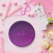 Moderne editierbare monogrammierte Text & Lila Omb Pappteller (Party)