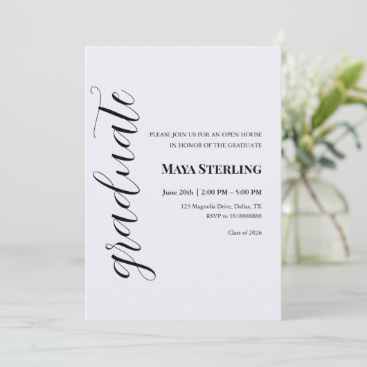 Moderne Editoriale Schrift Graduierung Einladung (Stehend Vorderseite)