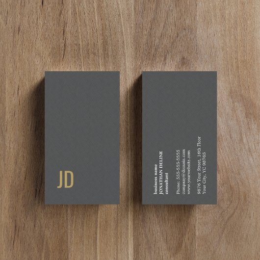Moderne edle Textur Grau Imitate Gold Monogram Visitenkarte