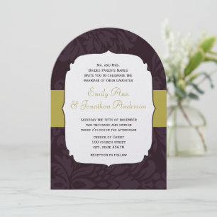 Moderne Eggplant Chartreuse Damask Hochzeit Einladung