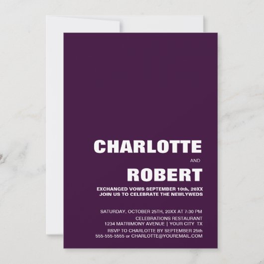 Moderne Eggplant Hochzeitssaison Einladung (Vorderseite)