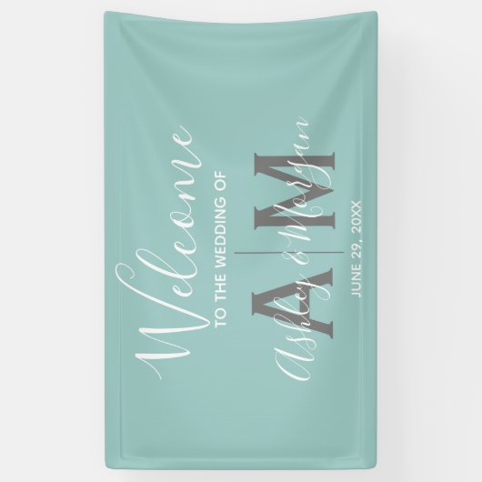 Moderne Eggshell Blue Wedels Monogram Banner (Vertikal)