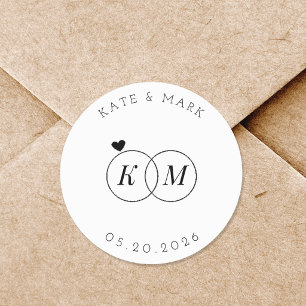 Moderne Eheringe Monogramm Save-the-Date Runder Aufkleber