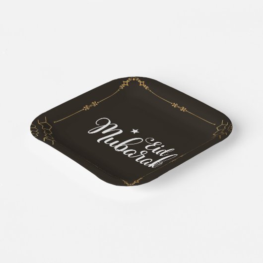 Moderne Eid Mubarak Black Gold Eid Teller (Gewinkelt)