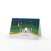 Moderne Eid Mubarak Paper Cut Moschee Grußkarte