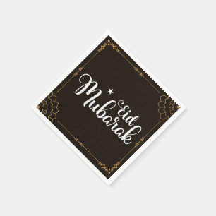 Moderne Eid Mubarak Schwarz Gold Eid Servietten