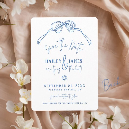 Moderne, eigenhändig gezeichnete BLAU-Foto Hochzei Save The Date