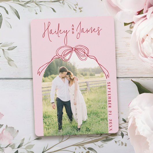 Moderne, eigenhändig gezeichnete Bow PINK Foto Hoc Save The Date