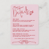 Moderne, eigenhändig gezeichnete Bow PINK Hochzeit Begleitkarte (Vorderseite)
