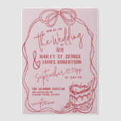 Moderne, eigenhändig gezeichnete Bow PINK Retro-Ho Pergament Einladungen (Vorderseite)