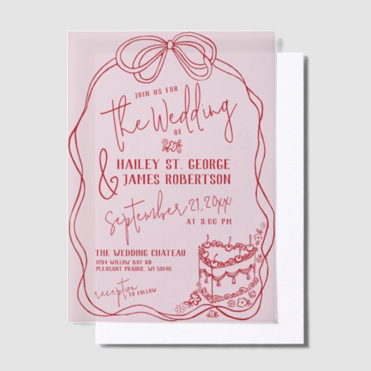 Moderne, eigenhändig gezeichnete Bow PINK Retro-Ho Pergament Einladungen (Versetzt)