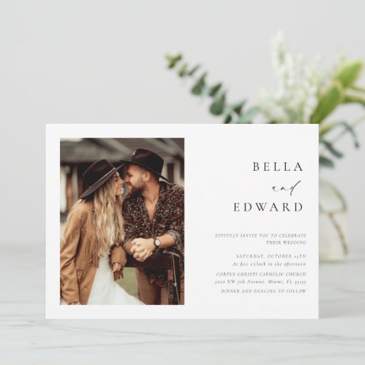 Moderne, einfache 2 Fotos Elegante Einladung zur H (Stehend Vorderseite)