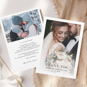 Moderne, einfache 2 Fotos Hochzeit Dankeskarte