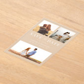 Moderne, einfache 3-Foto-Collage Hochzeit Acryleinladungen (Ablage )