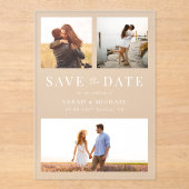 Moderne, einfache 3-Foto-Collage Hochzeit Acryleinladungen (Vorderseite)