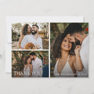 Moderne, einfache 3-Foto-Script-Hochzeit Dankeskarte