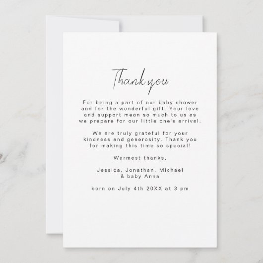 Moderne, einfache 5 Picture Collage Baby Dusche Dankeskarte (Rückseite)