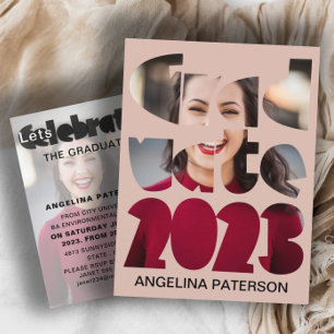 Moderne einfache Abschlussfoto Rose Gold Einladungspostkarte