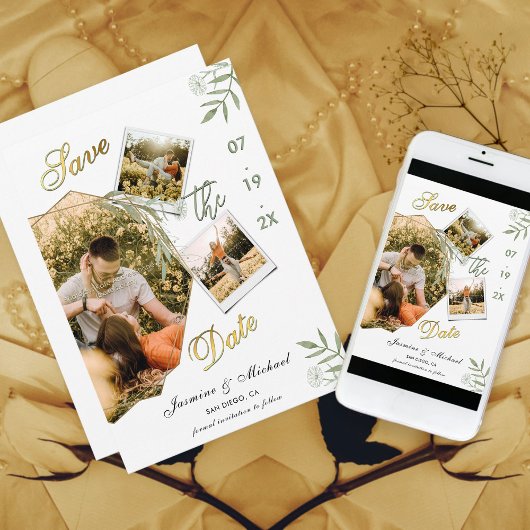 Moderne Einfache Add-Fotos Sage Green Elegante Gol Save The Date