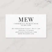 Moderne, einfache Architekturtypografie-Visitenkar Visitenkarte (Rückseite)