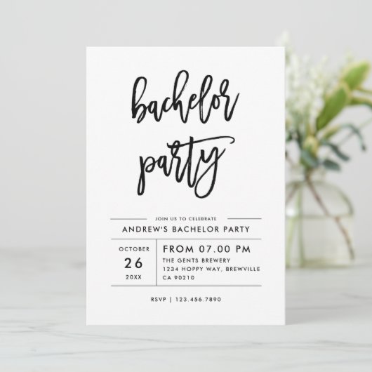 Moderne einfache Bachelor-Script-Party Einladung (Stehend Vorderseite)