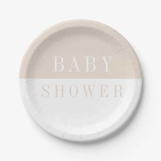 Moderne, einfache, beige Babydusche Pappteller (Vorderseite)