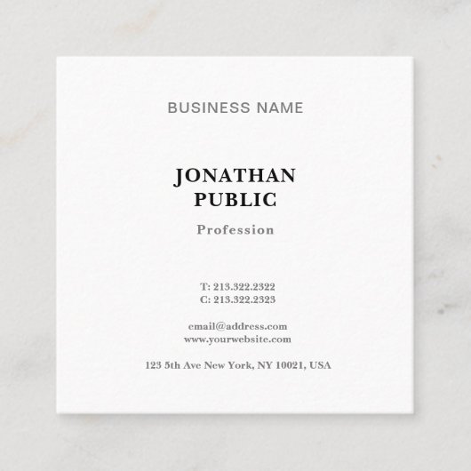 Moderne, einfache Berufliche Coole Vorlage Quadratische Visitenkarte (Vorderseite)