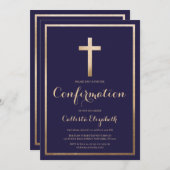 Moderne, einfache Bestätigung des Gold-Cross-Borde Einladung (Vorne/Hinten)