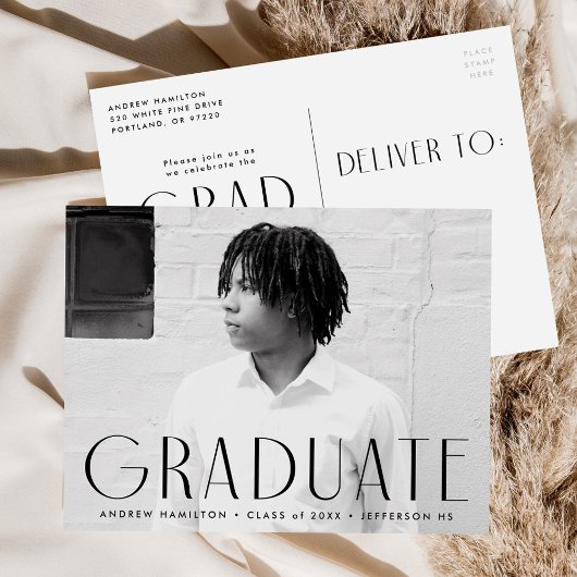 Moderne, einfache Black Foto Graduation Party Einladungspostkarte