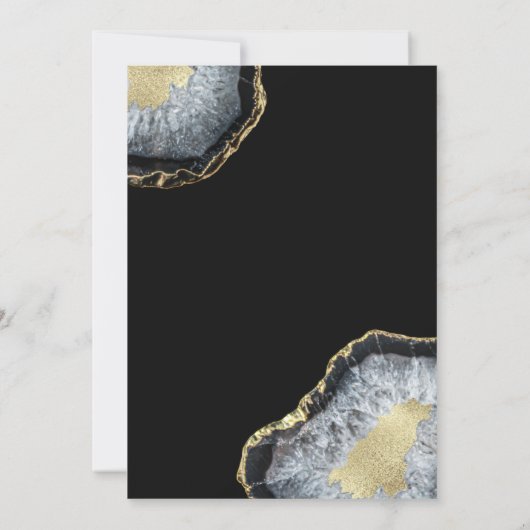 Moderne einfache Black Gold Agate Geode Wedding Einladung (Rückseite)