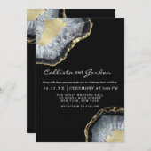 Moderne einfache Black Gold Agate Geode Wedding Einladung (Vorne/Hinten)