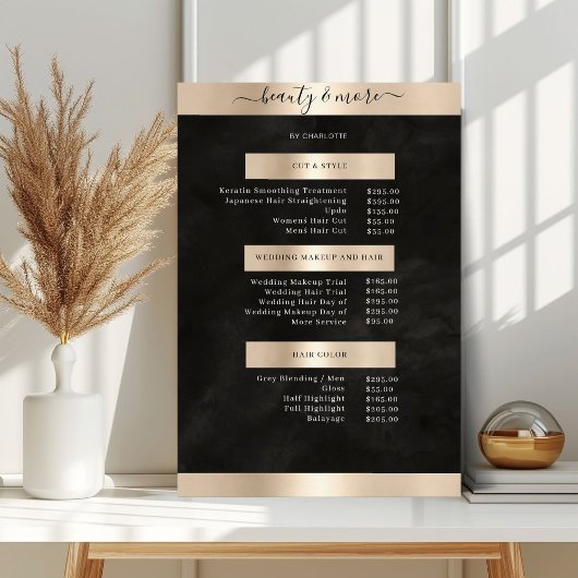 Moderne, einfache Black & Gold Salon Preisliste Poster