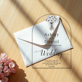 Moderne einfache Black & White Bridal Bouquet Wedd Acryleinladungen