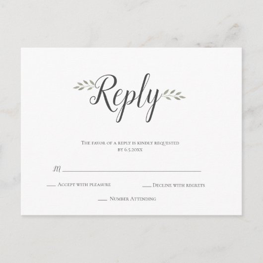 Moderne, einfache Blatt-Hochzeitkarten rsvp Postkarte (Vorderseite)