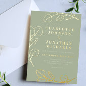 Moderne, einfache Blätter zeigen Grün und Gold Folieneinladung