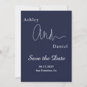 Moderne einfache, blaue blaue, elegante Hochzeit Save The Date (Vorderseite)