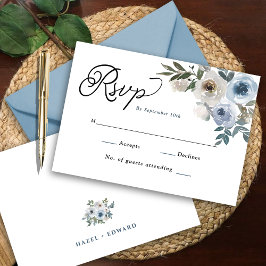 Moderne einfache, blaue Blütenblütenhochzeit-RSVP- RSVP Karte