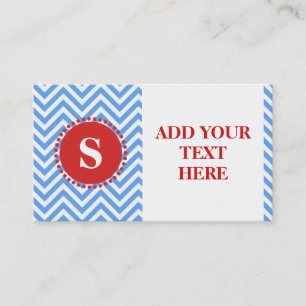 Moderne einfache blaue Chevron-Muster-Monogramm Visitenkarte