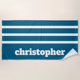 Moderne einfache blaue Pool-Monogramm-Name Strandtuch