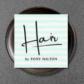 Moderne, einfache blaue Streifen fett Friseurin Quadratische Visitenkarte