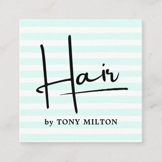 Moderne, einfache blaue Streifen fett Friseurin Quadratische Visitenkarte (Vorderseite)