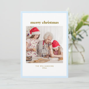 Moderne einfache blaue Umrandung Weihnachtsfoto Feiertagskarte