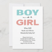 Moderne, einfache, blaurosa junge Mädchen Gender-O Einladung (Vorderseite)