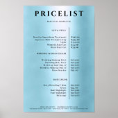 Moderne, einfache Blue Salon-Preisliste Poster (Vorne)