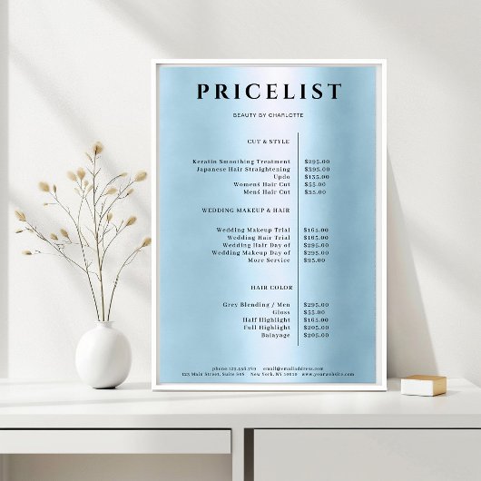Moderne, einfache Blue Salon-Preisliste Poster