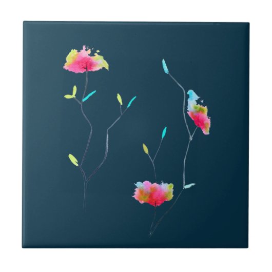 Moderne, einfache Blume Blumen Fliese (Vorderseite)