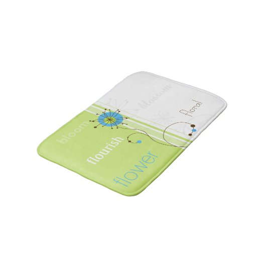 Moderne, einfache Blume Grüne Typografie Badematte (Schrägansicht)