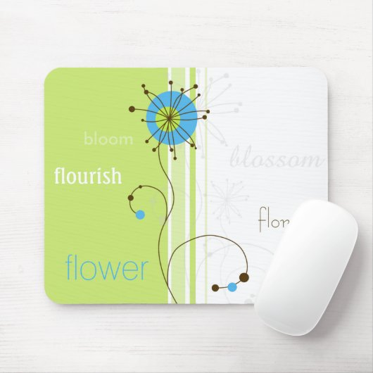 Moderne, einfache Blume Grüne Typografie Mousepad (Mit Mouse)