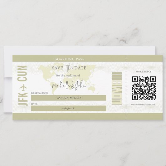 Moderne Einfache Boarding Pass Hochzeit in Urlaubs Einladung (Vorderseite)