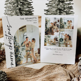 Moderne einfache Boho-Bogen-Weihnachtsfoto Feiertagskarte